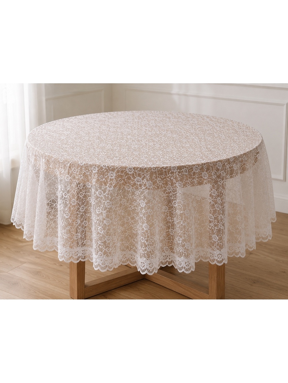 VTG Blush Pink Oblong Lace Tablecloth Shabby Chic Victorian Floral Hearts Ruffle